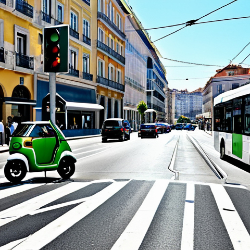 미래 교통 시스템의 스마트 기술 적용 - Smart Traffic Management in Lisbon**

"A bustling Lisbon cityscape featuring intelligent traffic lig...