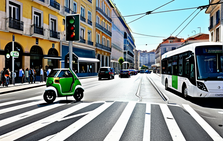미래 교통 시스템의 스마트 기술 적용 - Smart Traffic Management in Lisbon**
"A bustling Lisbon cityscape featuring intelligent traffic lig...