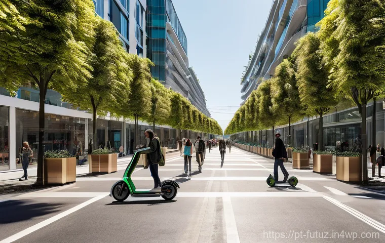 차세대 도시 교통 시스템의 비전 - **Electric and Smart City Integration in Lisbon:** A vibrant, high-angle panoramic shot of a bustlin...