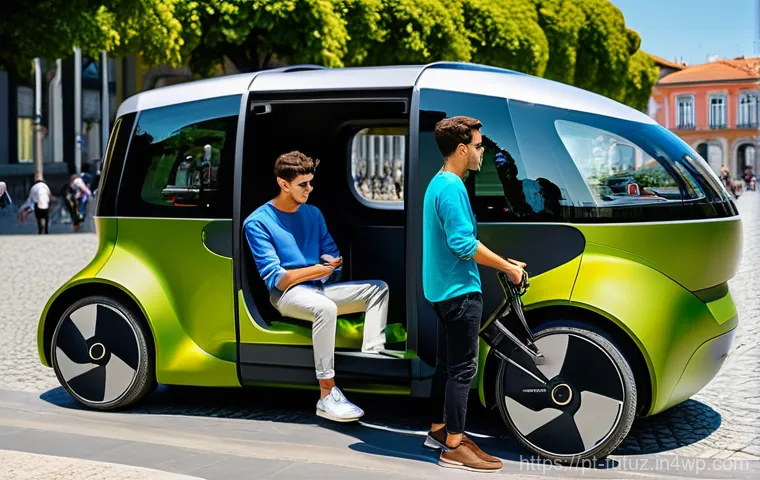 차세대 도시 교통 시스템의 비전 - **Electric and Smart City Integration in Lisbon:** A vibrant, high-angle panoramic shot of a bustlin...