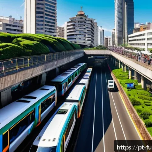 Home 30 미래의 도시 교통 다층적 시스템 - A bustling urban multilayer transportation system in São Paulo, featuring integrated metro and eleva...