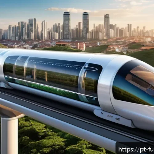 Home 17 하이퍼루프 기술의 현황과 미래 - A futuristic Hyperloop transportation system in Brazil, featuring sleek, aerodynamic passenger capsu...