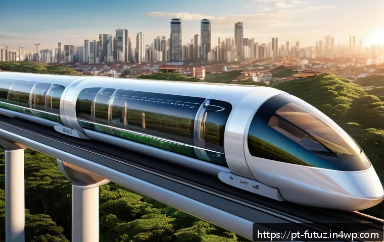 하이퍼루프 기술의 현황과 미래 - A futuristic Hyperloop transportation system in Brazil, featuring sleek, aerodynamic passenger capsu...